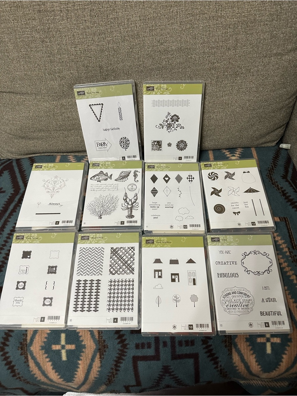 10 Stampin' Up!  Stamp Set Lot — White and Green Accents